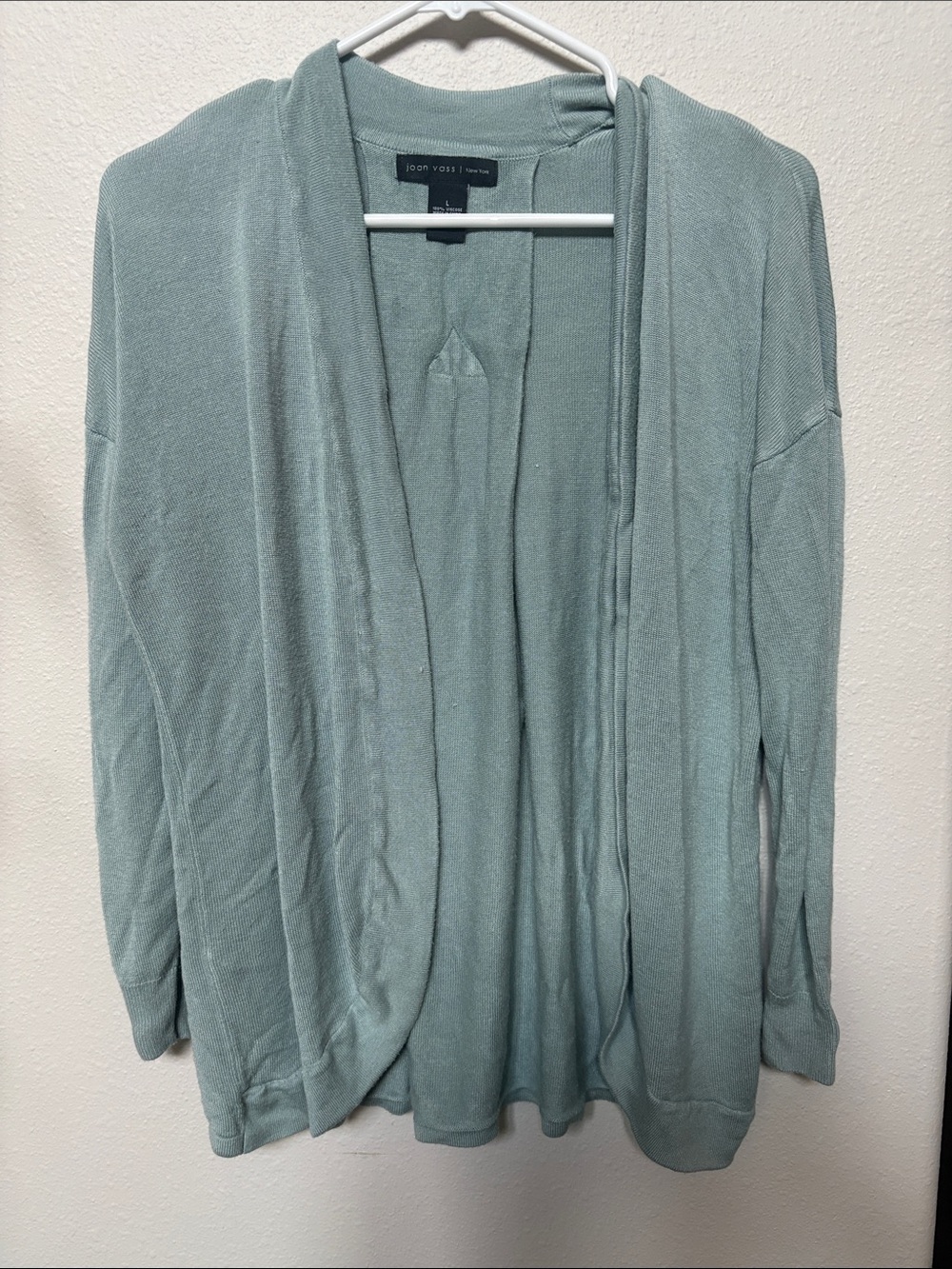 Joan Vass Sage Green Open-Front Women’s Cardigan size Large